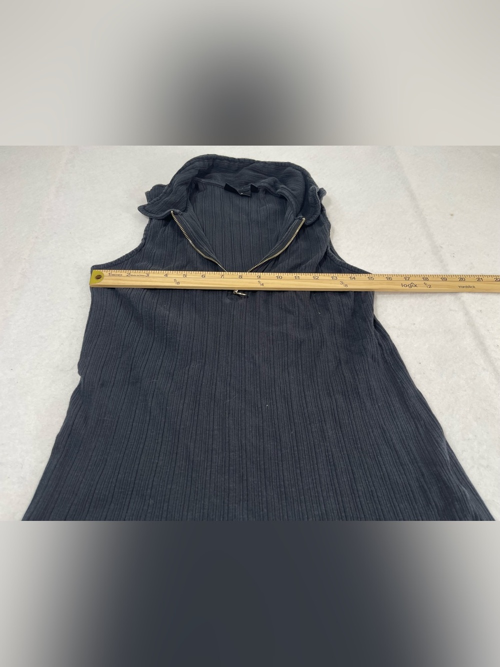 Ella Rafaella XL Black Ribbed Sleeveless Quarter Zip Collared Top Stretch - Picture 7 of 10